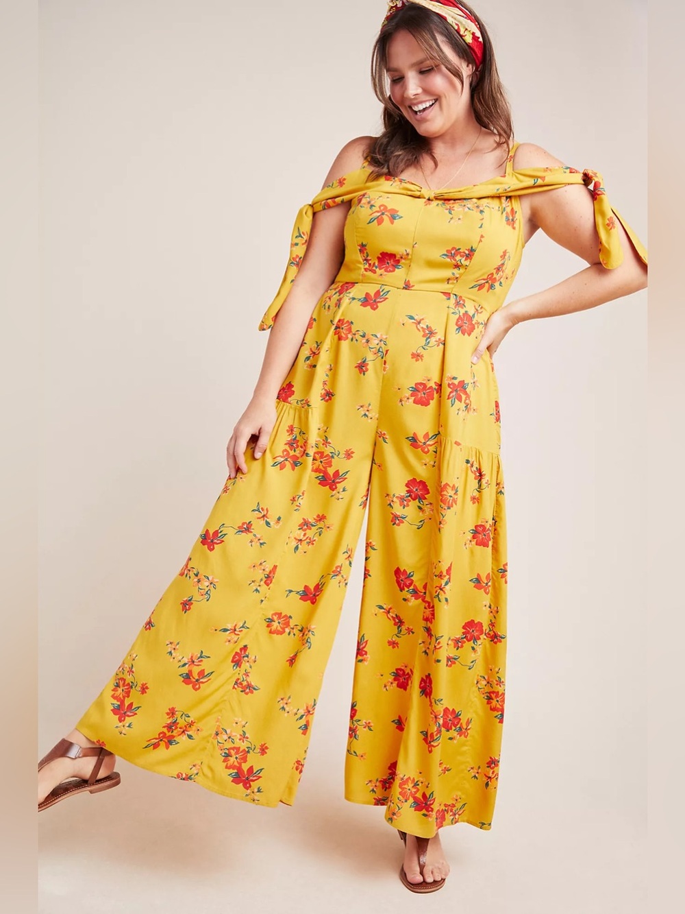 Anthropologie Londonderry Jumpsuit wide leg off shoulder floral